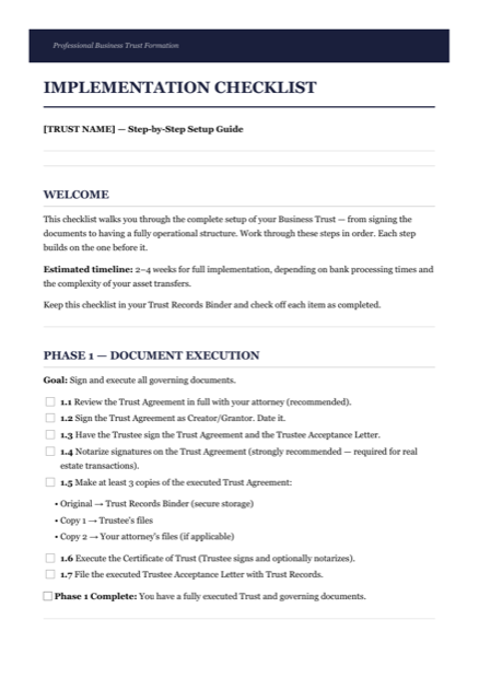 Implementation checklist
