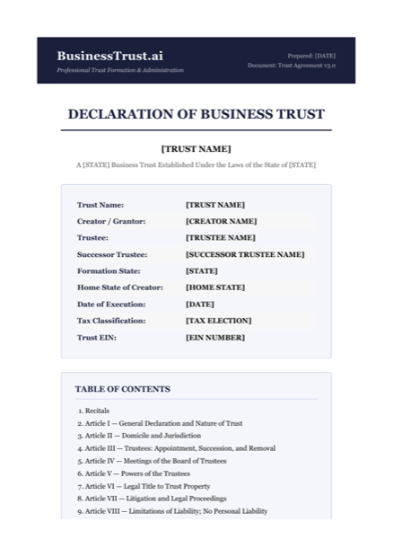 Trust Agreement — cover and contents