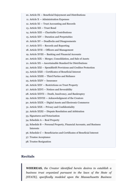 Trust Agreement — table of contents