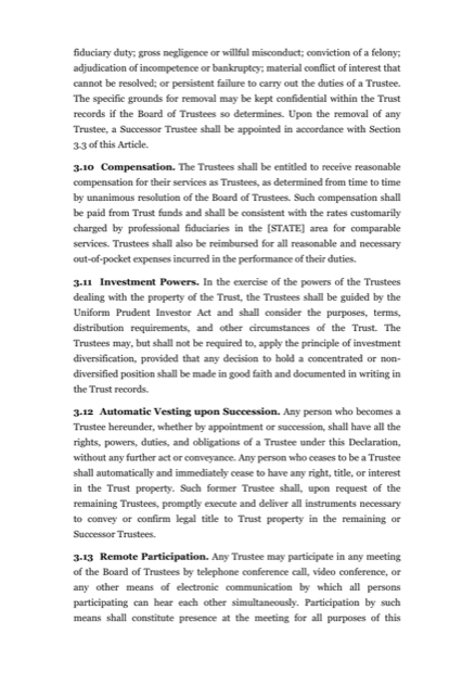 Trust Agreement — trustee powers